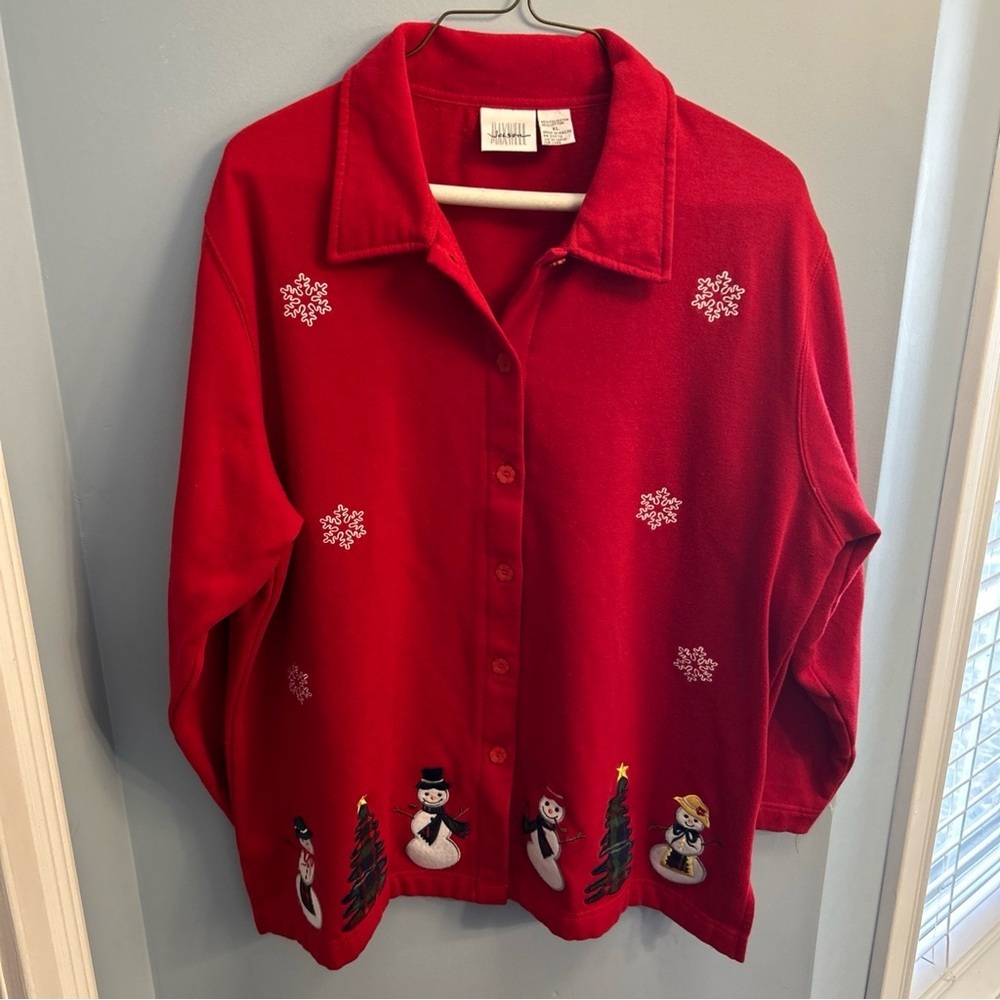 Vintage Jason Maxwell Christmas Button Up Fleece Light Weight Jacket Shirt Sz XL
